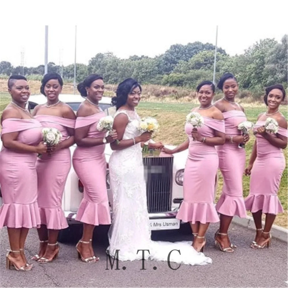 Short Mermaid Bridesmaid Dresses Boat Neck Off The Shoulder Elastic Satin Tea Length Simple Women Wedding Party Dress Cheap
Short Mermaid Bridesmaid Dresses Boat Neck Off The Shoulder Elastic Satin Tea Length Simple Women Wedding Party Dress Cheap