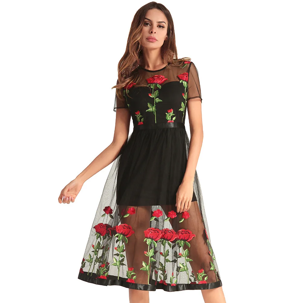 Vestido De Festa Plus Size Promotion Ruiyi Ge Suit-dress 2018 New Pattern Gauze Perspective Rose Embroidered A A-line Dress
Vestido De Festa Plus Size Promotion Ruiyi Ge Suit-dress 2018 New Pattern Gauze Perspective Rose Embroidered A A-line Dress
