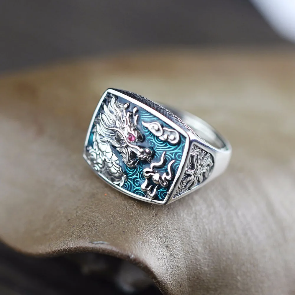 New Fashion Men Burn Blue Dragon Ring Silver Ring Retro S925 Sterling Silver Men Chiese Dragon Ring
New Fashion Men Burn Blue Dragon Ring Silver Ring Retro S925 Sterling Silver Men Chiese Dragon Ring
