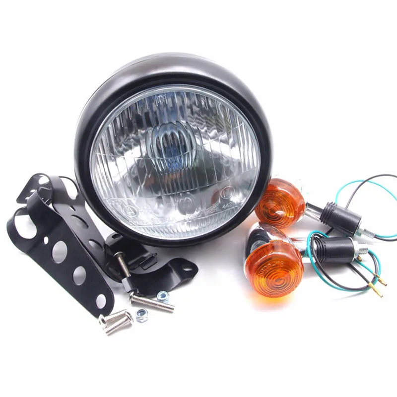 1set Motorcycle Retro Front Headlight Turn Signal Light+Mount For Cafe Racer Bobber
