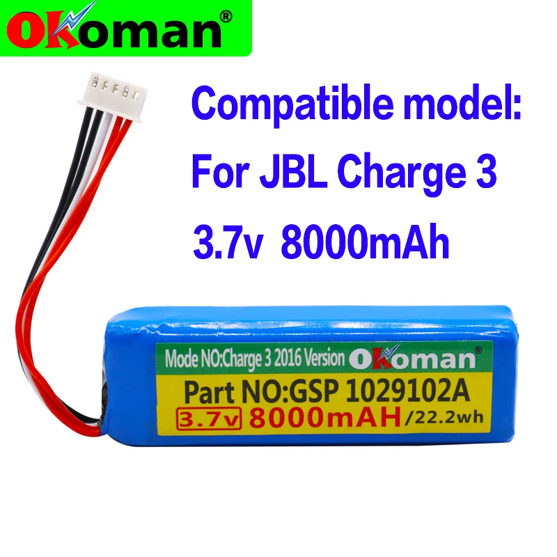 8000mAh Battery GSP1029102A for JBL Charge 3 2016, please double check the place of 2 red wire on your old battery free Shipping
8000mAh Battery GSP1029102A for JBL Charge 3 2016, please double check the place of 2 red wire on your old battery free Shipping