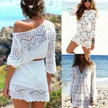 Women Lace Hollow Crochet Swimwear Bikini Cover Up Beach Dress Sarongs Kaftan O-Neck White High Waist Mini Dress
Women Lace Hollow Crochet Swimwear Bikini Cover Up Beach Dress Sarongs Kaftan O-Neck White High Waist Mini Dress