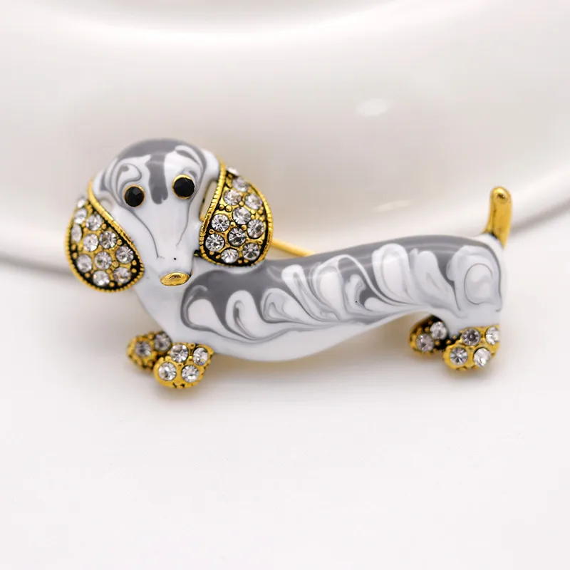 ALLYES Cute Dachshund Dog Brooches For Women Fashion Metal Crystal Enamel Animal Brooch Jewelry 19