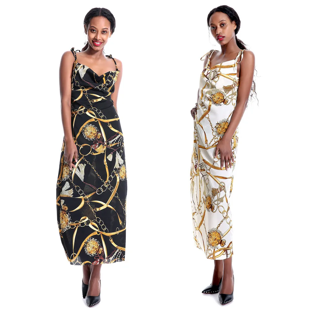 Women's Wear 2019 Explosive Fashion Chain Printed Satin Suspender Neckle Dress Feminine Feeling Long Dresses Women Longuette
Women's Wear 2019 Explosive Fashion Chain Printed Satin Suspender Neckle Dress Feminine Feeling Long Dresses Women Longuette