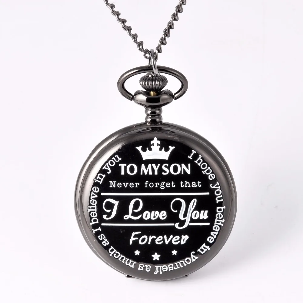 Retro Bronze Vintage Pocket Watch Necklace Chain Pendant Black Antique “TO MY SON” Quartz Pocket Watches
Retro Bronze Vintage Pocket Watch Necklace Chain Pendant Black Antique “TO MY SON” Quartz Pocket Watches