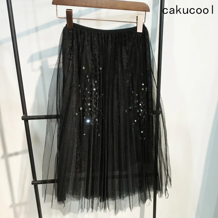 Cakucool Mesh Pleated Skirt Sequined Stars Embellished Skirts Voile Elegant Elastic Waist Bling Party Cute Skirt
Cakucool Mesh Pleated Skirt Sequined Stars Embellished Skirts Voile Elegant Elastic Waist Bling Party Cute Skirt
