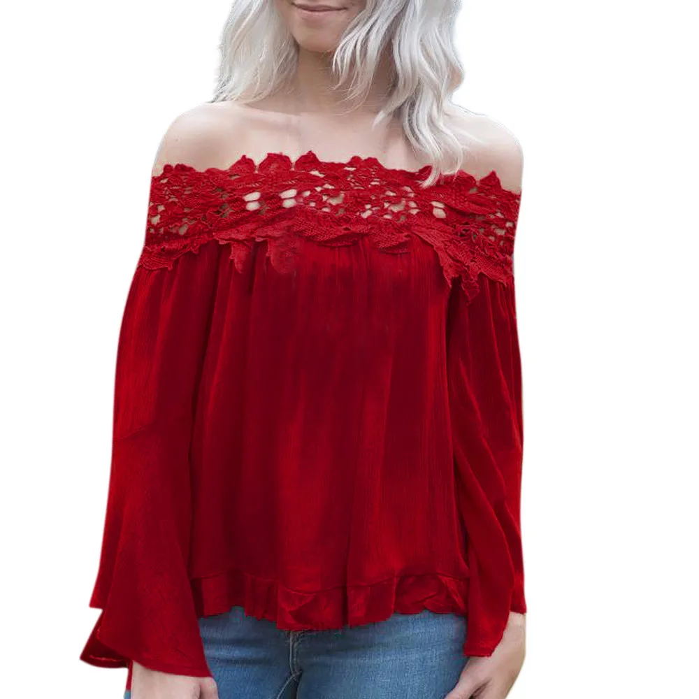 ISHOWTIENDA Lace blouse Fashion Women Blouses Long Sleeve Flare Sleeve Off Shoulder tops Fall Winter clothes blusas feminina
ISHOWTIENDA Lace blouse Fashion Women Blouses Long Sleeve Flare Sleeve Off Shoulder tops Fall Winter clothes blusas feminina