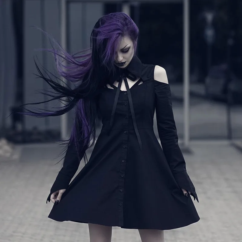 Gothic women dress long sleeve cut out cold shoulder dress slim bandage lace up mini dress black streetwear sexy harajuku dress
Gothic women dress long sleeve cut out cold shoulder dress slim bandage lace up mini dress black streetwear sexy harajuku dress