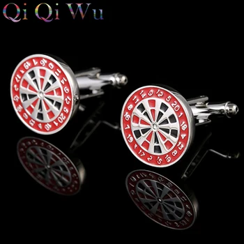 

New Men's French Cufflinks Red Roulette Cuff links Target Plate Design Shirt Sleeve Buttons Man Acc Jewelry Boy's Best Gift