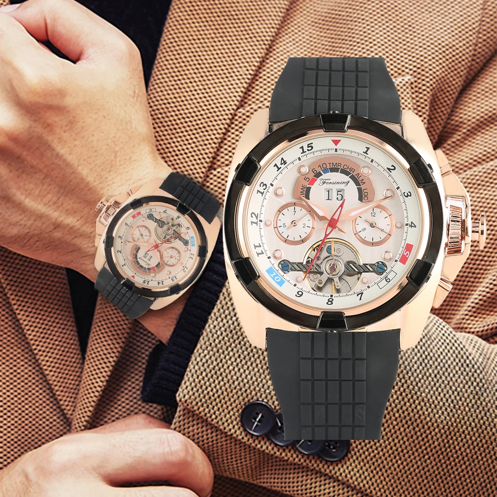 Men's Silicone Strap Watch Mechanical Watch Automatic-self-winding Stainless Steel Skeleton Unique Dial with Calendar
Men's Silicone Strap Watch Mechanical Watch Automatic-self-winding Stainless Steel Skeleton Unique Dial with Calendar