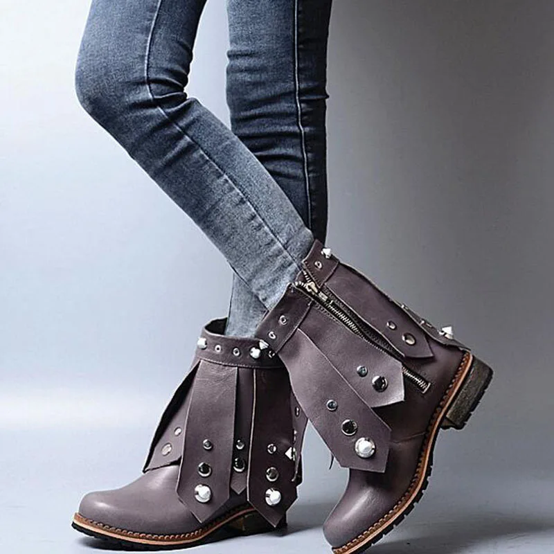 Vintage Round Toe Low Heel Booties Mujer Multi Rivets Embellished Ankle Boots Motorcycle Boot Party Vocation Dress Shoes Women
Vintage Round Toe Low Heel Booties Mujer Multi Rivets Embellished Ankle Boots Motorcycle Boot Party Vocation Dress Shoes Women