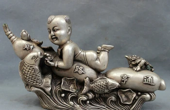 wholesale factory 13" Chinese Silver Decoration Brass Toad Hoptoad Kid Child On Lotus Root Fish Statue
wholesale factory 13" Chinese Silver Decoration Brass Toad Hoptoad Kid Child On Lotus Root Fish Statue