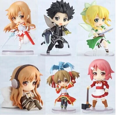 6pcs/set Cartoon Sword Art Online Kirito Asuna YUI mini 6cm action figure anime cosplay pvc model toy dolls
6pcs/set Cartoon Sword Art Online Kirito Asuna YUI mini 6cm action figure anime cosplay pvc model toy dolls