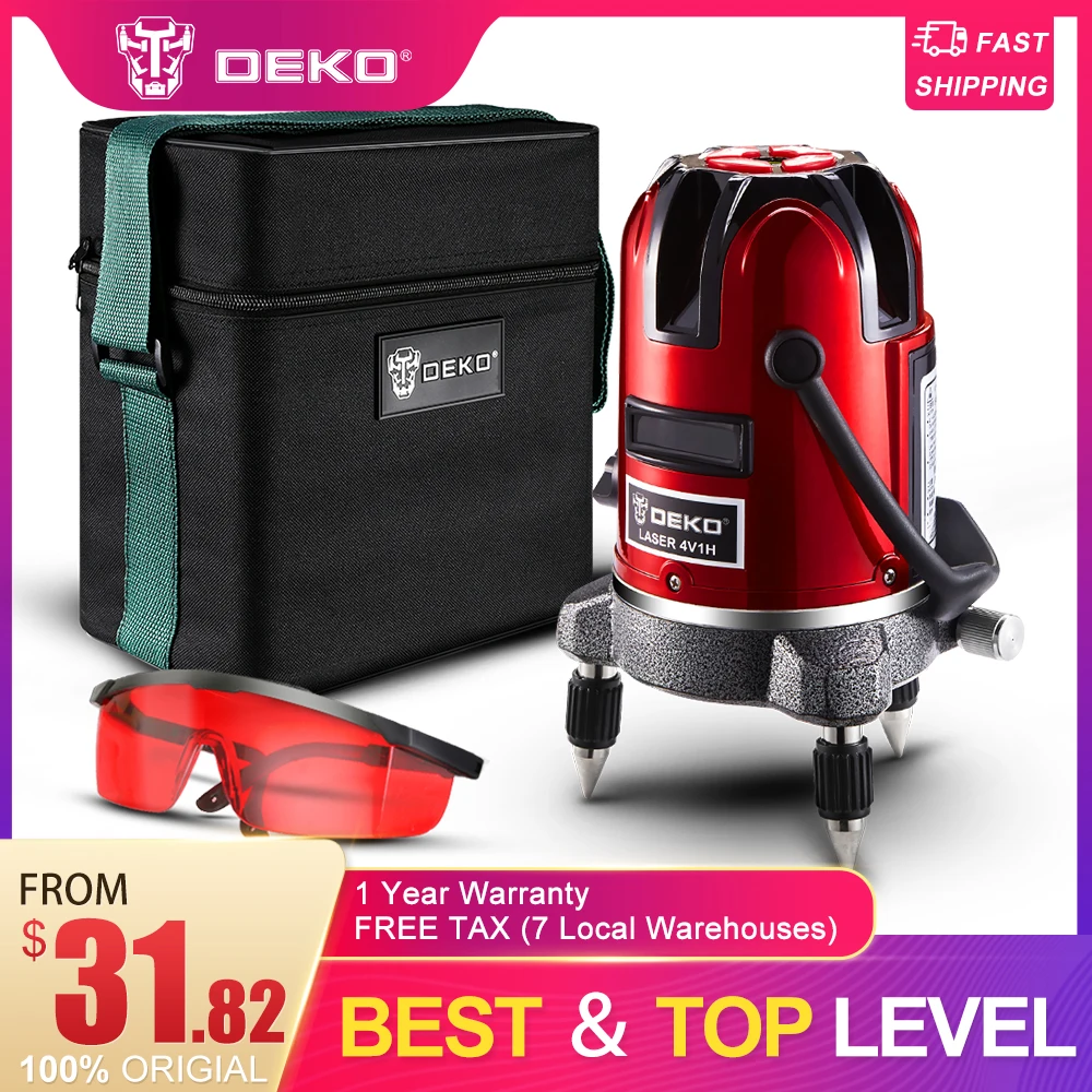 DEKO 5 Lines 6 Points Red Laser Leverl Self Leveling 360 Degrees Multi Mode With Tripod Set and Cloth Bag
DEKO 5 Lines 6 Points Red Laser Leverl Self Leveling 360 Degrees Multi Mode With Tripod Set and Cloth Bag