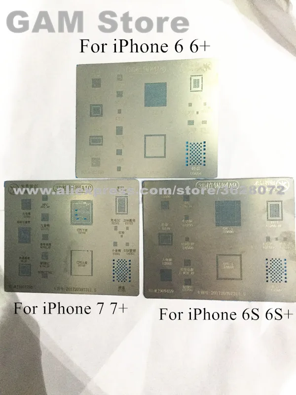 3pcs/set For iPhone 6 6S 7 3D BGA Stencil A8 A9 A10 CPU RAM Baseband Power Wifi Audio Charger IC Reballing Pin Heating Template
3pcs/set For iPhone 6 6S 7 3D BGA Stencil A8 A9 A10 CPU RAM Baseband Power Wifi Audio Charger IC Reballing Pin Heating Template