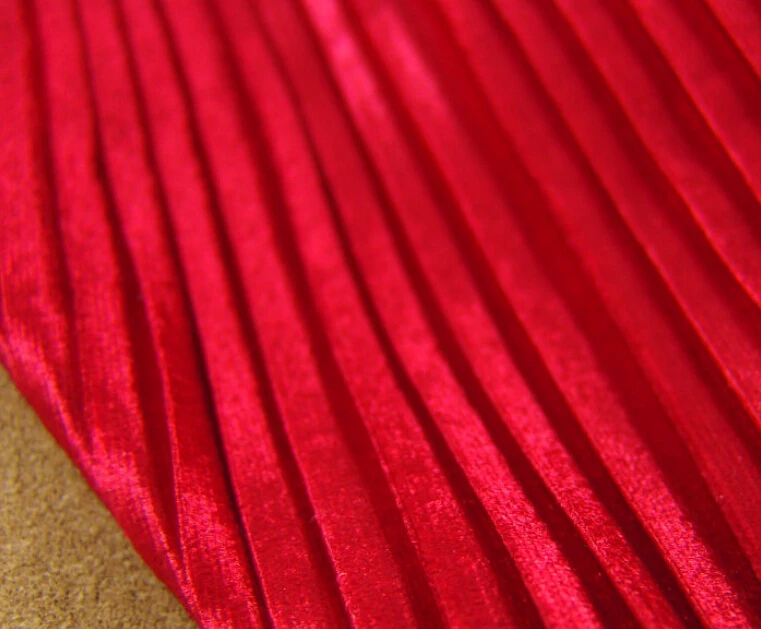 

2 meters 150cm 59.05" width red soft crumple accordion pleated pleuche velour fabric for long skirt dress MM69