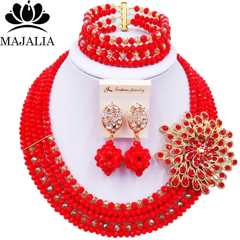 Majalia Red and Gold ab Crystal Beaded Pretty African Jewelery Set Nigerian Wedding Clothing Jewelery Sets 5ST004
Majalia Red and Gold ab Crystal Beaded Pretty African Jewelery Set Nigerian Wedding Clothing Jewelery Sets 5ST004