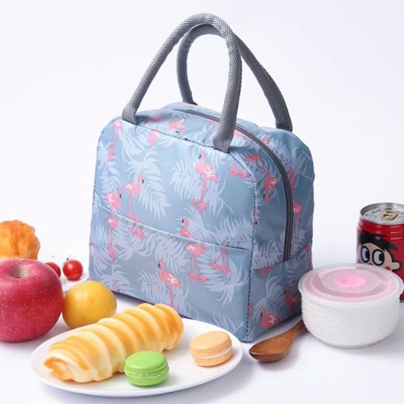 Фото 2019 Фламинго обед сумки Для женщин Портативный функциональный холст в полоску