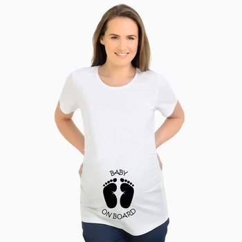 

Summer maternity t-shirt baby on board footprints new design pregnancy tops tees for pregnant short sleeve loose women's clothes