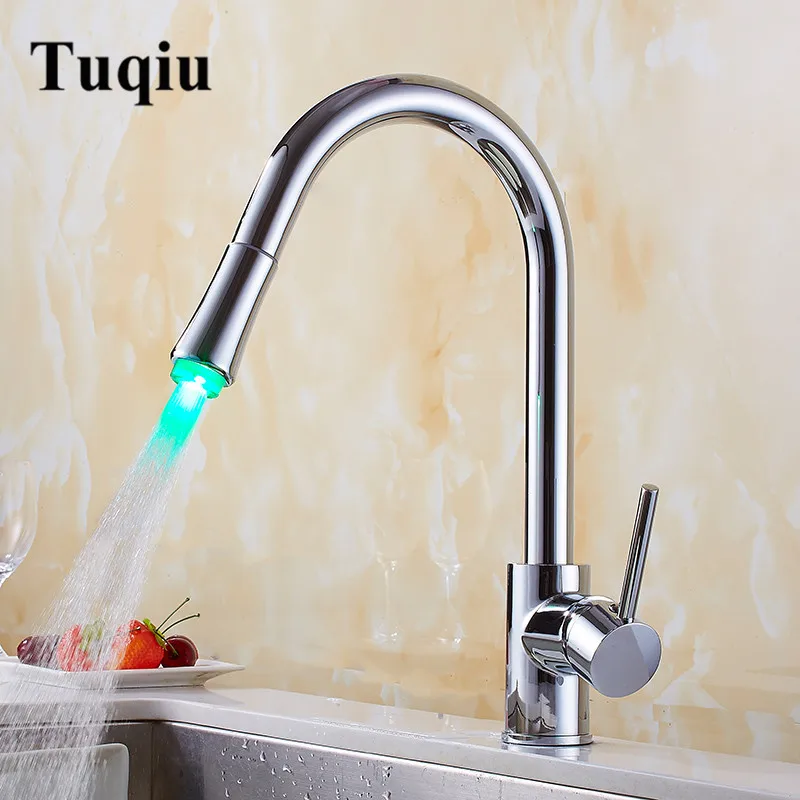 Pull Out Kitchen Faucet Chrome Led Sink Mixer Tap 360 degree rotation torneira cozinha mixer | Обустройство дома