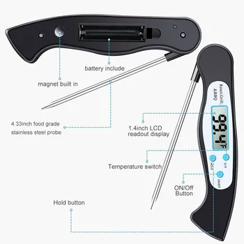 Instant Read Digital Food Thermometer with Magnet Collapsible Probe BBQ Grill Kitchen Tool QJ888
Instant Read Digital Food Thermometer with Magnet Collapsible Probe BBQ Grill Kitchen Tool QJ888