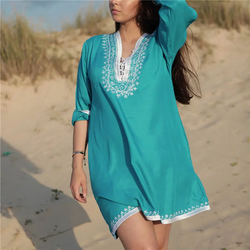 2019 Lake Blue Bohemian Embroidered Lace Up Long Sleeve Summer Beach Dress Cotton Tunic Women Beachwear Sarongs plage Pareo N846
2019 Lake Blue Bohemian Embroidered Lace Up Long Sleeve Summer Beach Dress Cotton Tunic Women Beachwear Sarongs plage Pareo N846