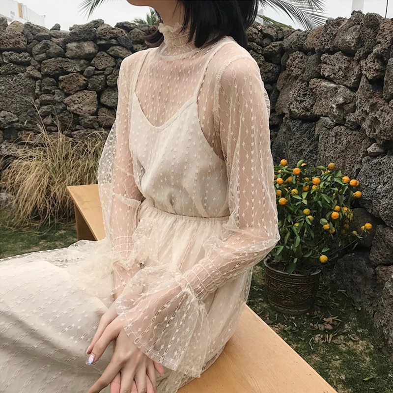 Vintage Summer Turtleneck mesh long sleeve lace ins female casual dress fashion Sweet Prairie Chic Solid Empire 2019 dress
Vintage Summer Turtleneck mesh long sleeve lace ins female casual dress fashion Sweet Prairie Chic Solid Empire 2019 dress
