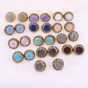 10Pairs Nature titanium quartz stone stud earrings, gold color pave rhinestone crystal bezel stone earrings
10Pairs Nature titanium quartz stone stud earrings, gold color pave rhinestone crystal bezel stone earrings