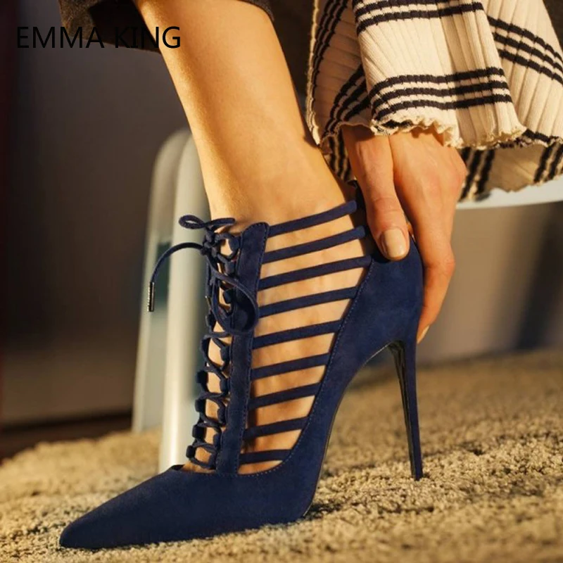 Women's High Heels 10 12cm Blue Suede Pointy Toe Stiletto Heels Lace up Pumps Black Leather Ankle Straps Zip Design Summer Shoes
Women's High Heels 10 12cm Blue Suede Pointy Toe Stiletto Heels Lace up Pumps Black Leather Ankle Straps Zip Design Summer Shoes