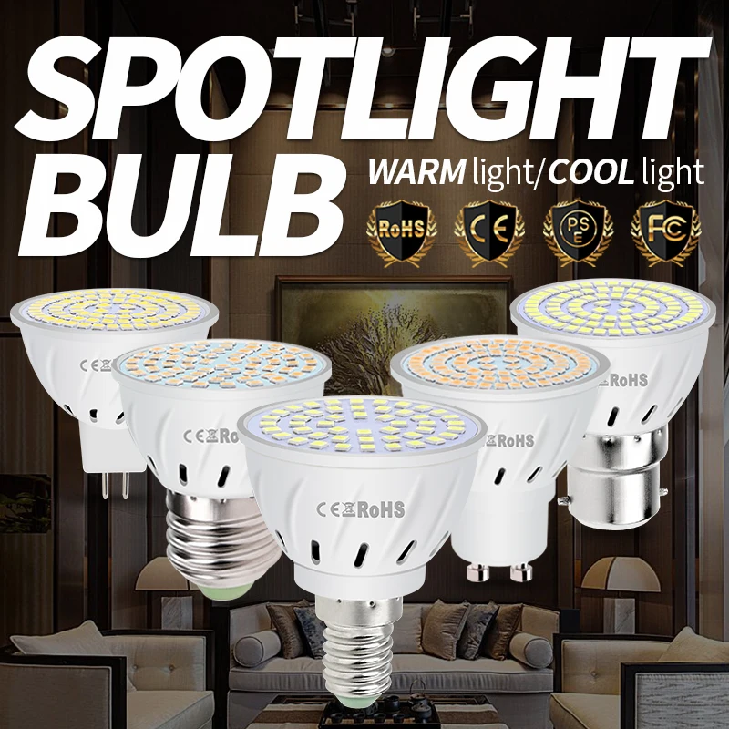 

E27 LED 220V Lamp GU10 Ampoule LED E14 Bulb MR16 LED Spotlight Bulb B22 Spot Light GU5.3 4W 6W 8W Home Lighting 48 60 80LEDs