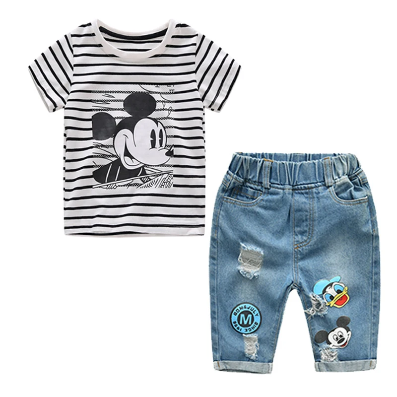 2019 New Infant baby boy Summer Mickey Striped T Shirt + Denim Shorts Clothes 2pcs Sets Children Kids Hole Jeans Clothing
2019 New Infant baby boy Summer Mickey Striped T Shirt + Denim Shorts Clothes 2pcs Sets Children Kids Hole Jeans Clothing