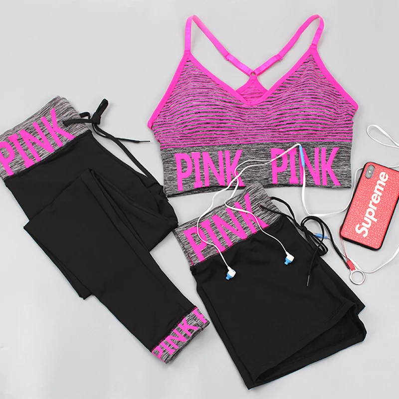 Letter PINK Sports Wear For Women Yoga Sets Sports Bra+yoga Shorts+Yoga Pants Fitness Clothing sport set women Sportswear
Letter PINK Sports Wear For Women Yoga Sets Sports Bra+yoga Shorts+Yoga Pants Fitness Clothing sport set women Sportswear