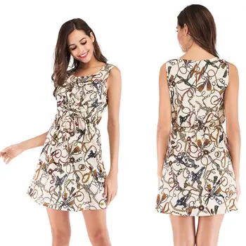 Spring and summer new European and American cross-border fashion printing women's collar waist elastic band sleeveless dress
Spring and summer new European and American cross-border fashion printing women's collar waist elastic band sleeveless dress