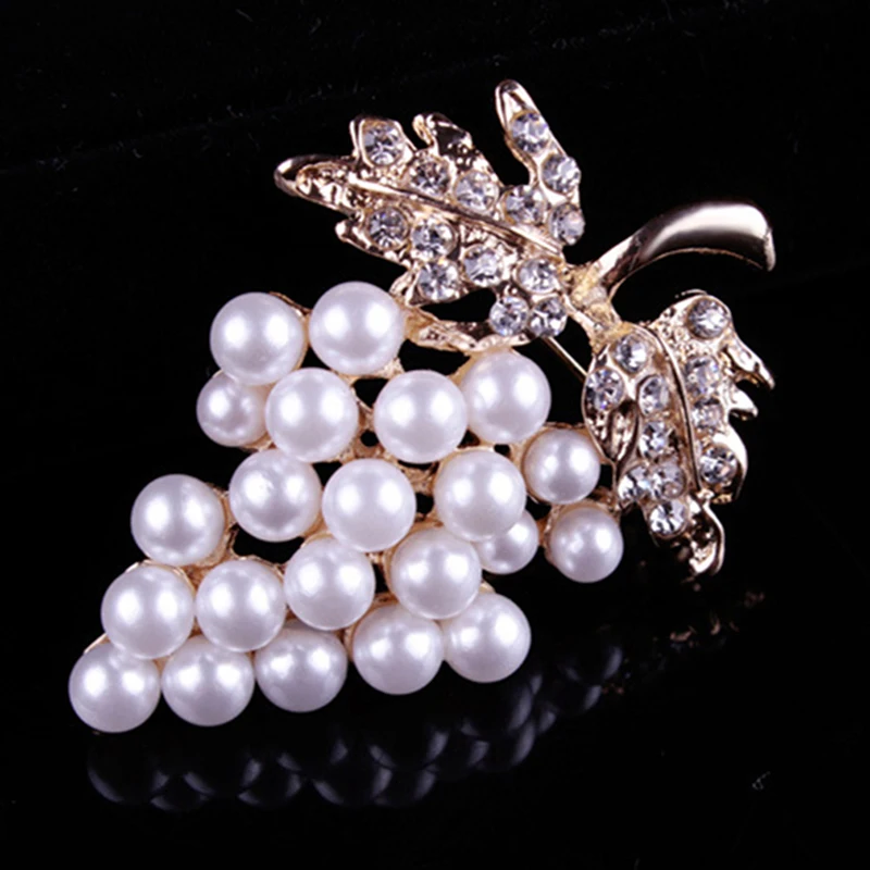 

Grapes Brooches Gold Color Plated Simulated Pearl Grape Brooch Pins For Women Wedding Decorating