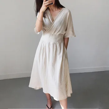 2019 Large size summer Cotton Linen New V-neck Loose Solid Color Long Vintage Dress Chinese Style Women Dresses
2019 Large size summer Cotton Linen New V-neck Loose Solid Color Long Vintage Dress Chinese Style Women Dresses