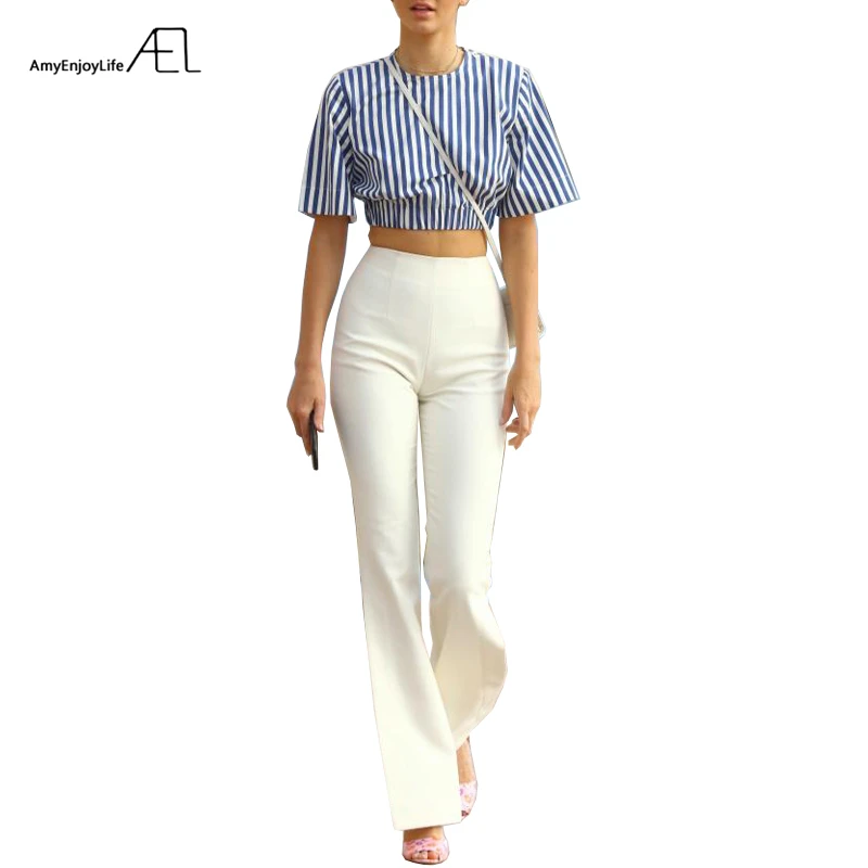 AEL Stripe Short Sleeve Crop Top Women Midriff-baring Tops and White Tight Trousers Bell-bottoms Fashion 2019 Slim Pants Femme
AEL Stripe Short Sleeve Crop Top Women Midriff-baring Tops and White Tight Trousers Bell-bottoms Fashion 2019 Slim Pants Femme