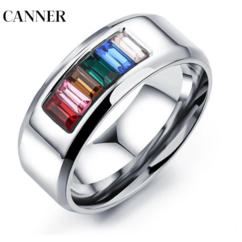 CANNER Rainbow Ring for men Stainless Steel CZ Finger Ring Silver Fashion Ring Men Size 10 Hip Hop Ring Wedding Jewelry R4
CANNER Rainbow Ring for men Stainless Steel CZ Finger Ring Silver Fashion Ring Men Size 10 Hip Hop Ring Wedding Jewelry R4