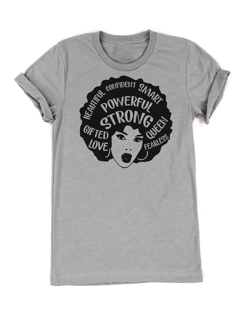 Powerful Afro Woman T-Shirt Beautiful Confident Smart Slogan Graphic Tee Powerful Strong Queen Lover Grunge tops quote t shirts
Powerful Afro Woman T-Shirt Beautiful Confident Smart Slogan Graphic Tee Powerful Strong Queen Lover Grunge tops quote t shirts