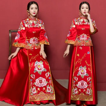 Novelty Chinese Bride Wedding Party Dress Female Embroidery Flower Qipao Traditional Marriage Cheongsam Suit Toast Clothing
Novelty Chinese Bride Wedding Party Dress Female Embroidery Flower Qipao Traditional Marriage Cheongsam Suit Toast Clothing