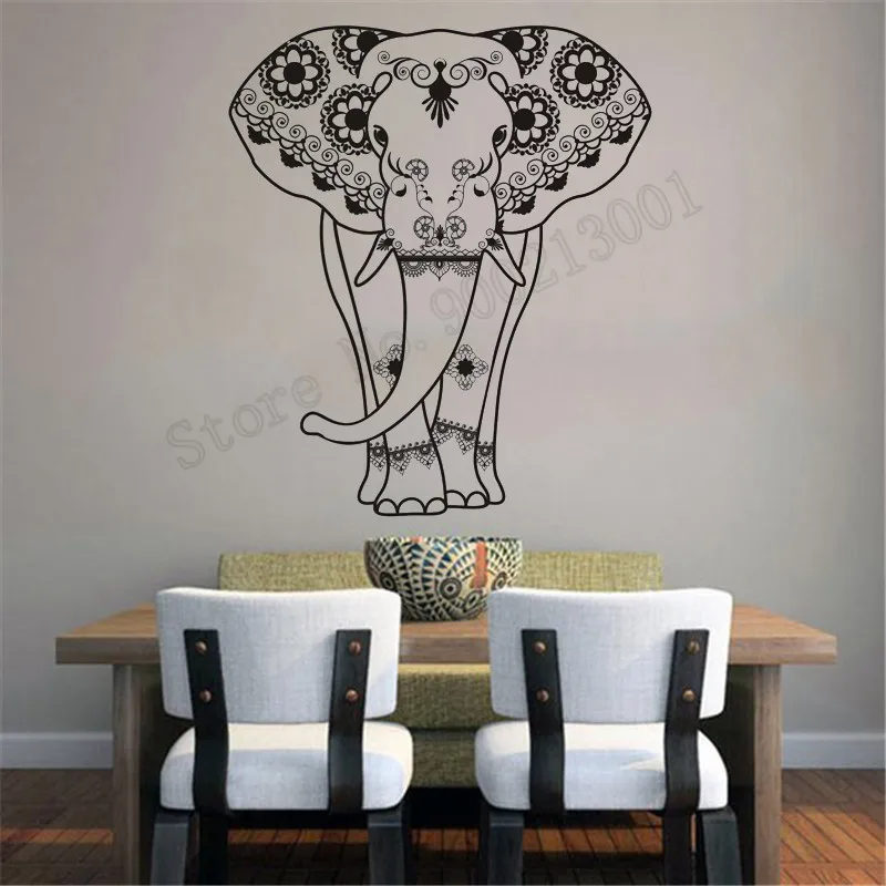 Слон Наклейка на стену Мандала виниловые художественные съемные украшения для