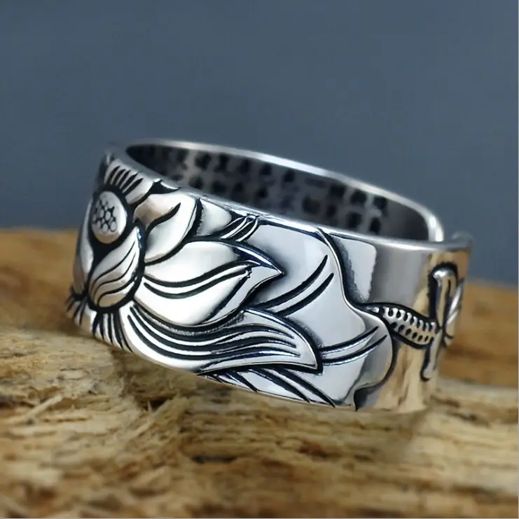 S999 pure silver lotus heart Thai silver ring retro men fashion lotus jewelry wide version adjustable size ring
S999 pure silver lotus heart Thai silver ring retro men fashion lotus jewelry wide version adjustable size ring