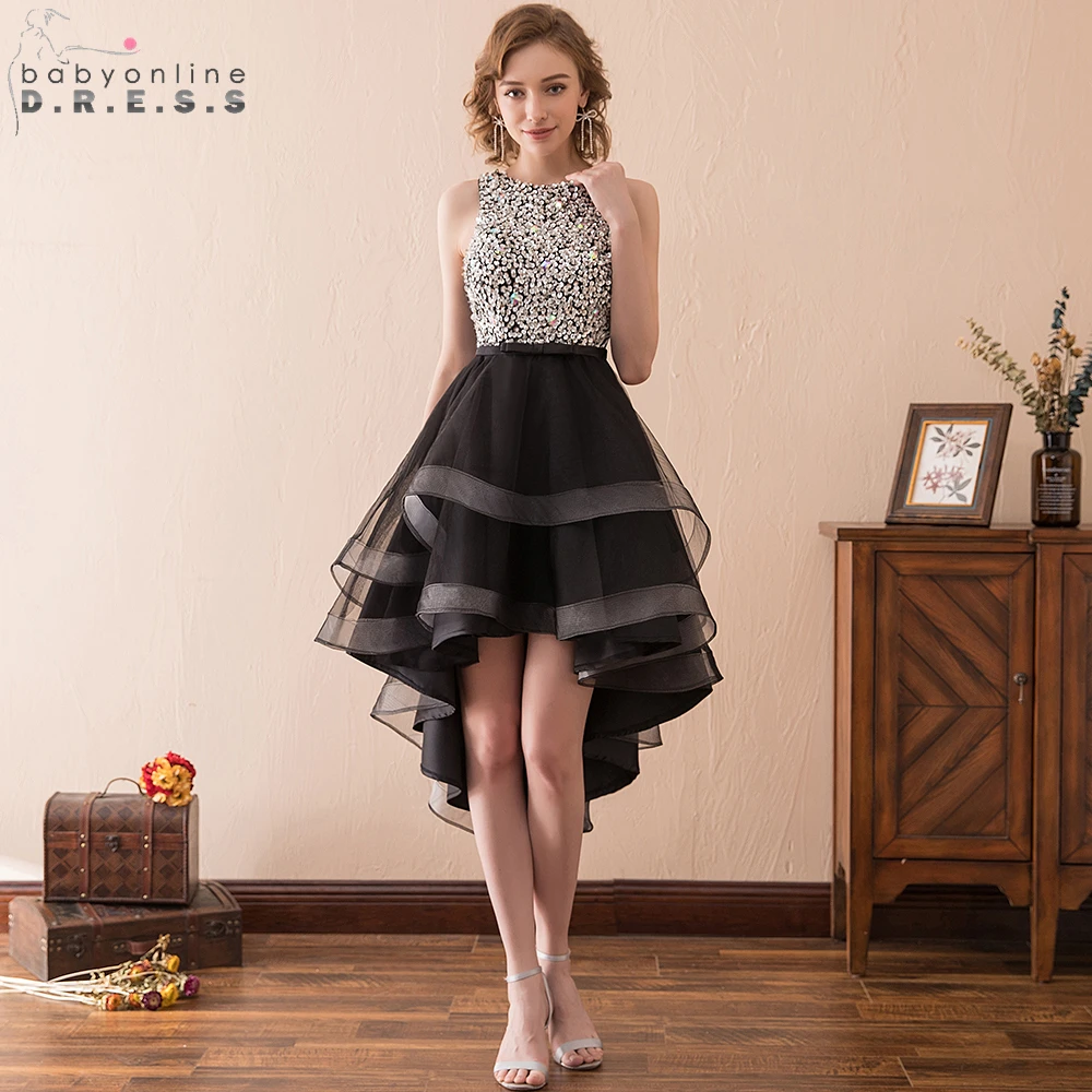 Babyonline Sexy Keyhole Back Beaded Sequin High Low Short Black Prom Dresses 2019 Ruffles Formal Party Dresses vestido de festa
Babyonline Sexy Keyhole Back Beaded Sequin High Low Short Black Prom Dresses 2019 Ruffles Formal Party Dresses vestido de festa