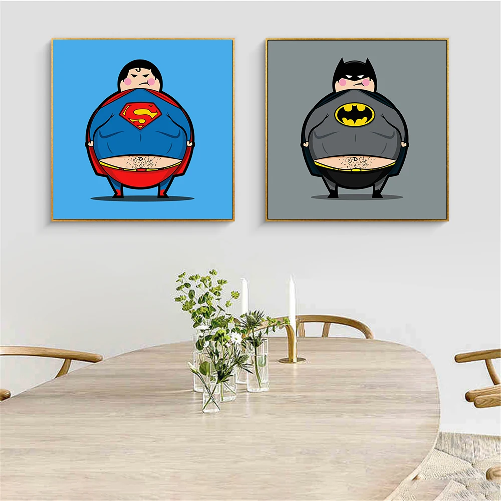 

Nordic Style Cartoon Superman Fat Batman Cute Superheros Kis Room Poster Marvel Wall Art Picture Bedroom Decoration Home Cuadros