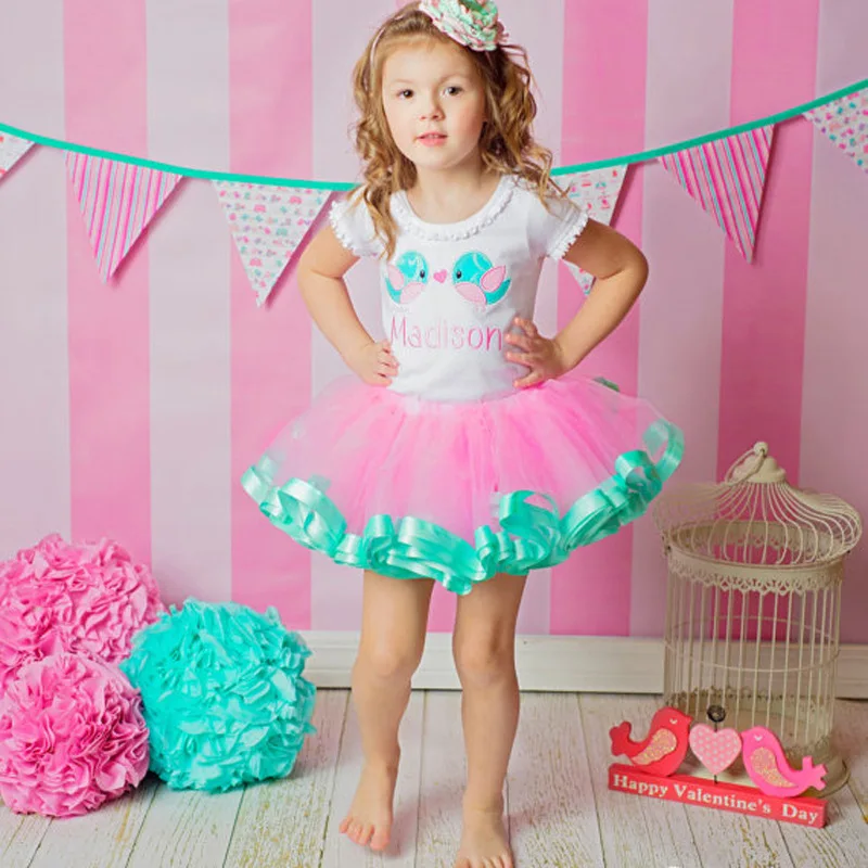 

Cute girls tutu skirts baby 3layers pink tulle pettiskirts with aqua ribbon Lined children ballet tutus dance skirts 5pcs/lot
