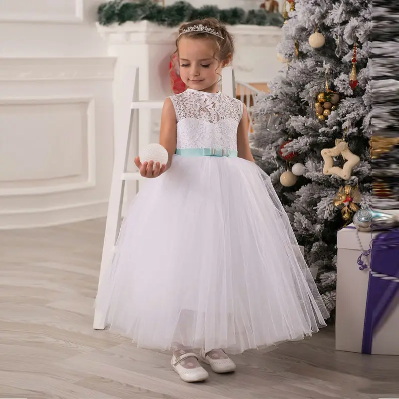 Flower Girl First Communion Dresses High Neck Lace Appliques with Blue Sash Ankle Length Custom Made Girls Pageant Party Gowns
Flower Girl First Communion Dresses High Neck Lace Appliques with Blue Sash Ankle Length Custom Made Girls Pageant Party Gowns