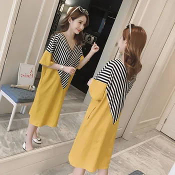 New Korean fashion maternity dress cotton contrast color striped pregnant women T-shirt pregnant women dress
New Korean fashion maternity dress cotton contrast color striped pregnant women T-shirt pregnant women dress
