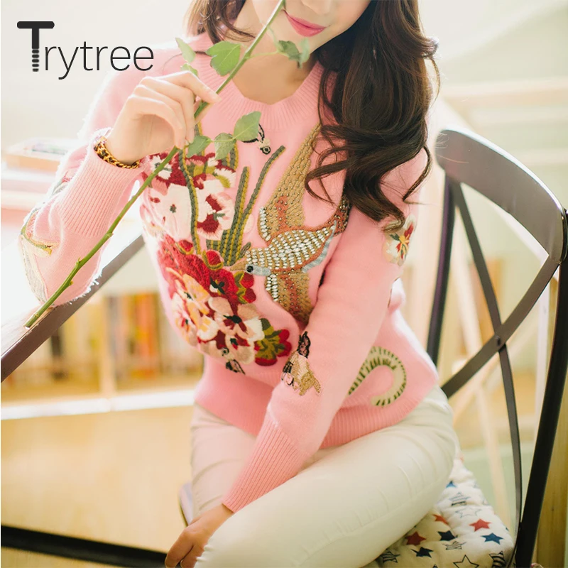 Trytree Women Casual Embroidery Beading Sweater O-Neck Winter Pullovers Sweater 3 colours Casual Cotton and Polyest Top
Trytree Women Casual Embroidery Beading Sweater O-Neck Winter Pullovers Sweater 3 colours Casual Cotton and Polyest Top