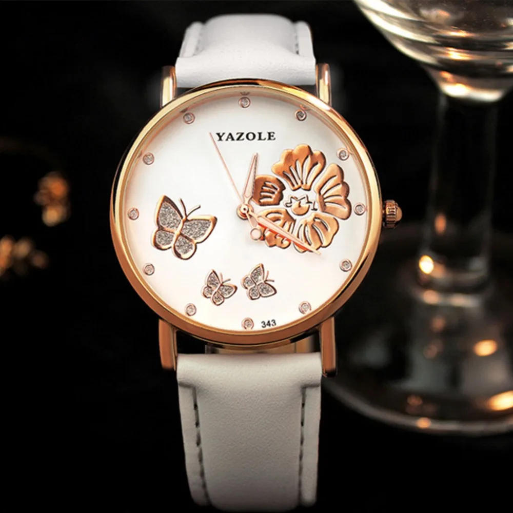 Женские кварцевые часы с бабочкой и цветами | Наручные