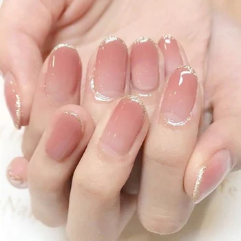 Girls Cream Gradual Pure Color False Nails Lady Fashion Shining Gold Edge Full Nail Tips With Glue Women Beauty Nail Decoration
Girls Cream Gradual Pure Color False Nails Lady Fashion Shining Gold Edge Full Nail Tips With Glue Women Beauty Nail Decoration