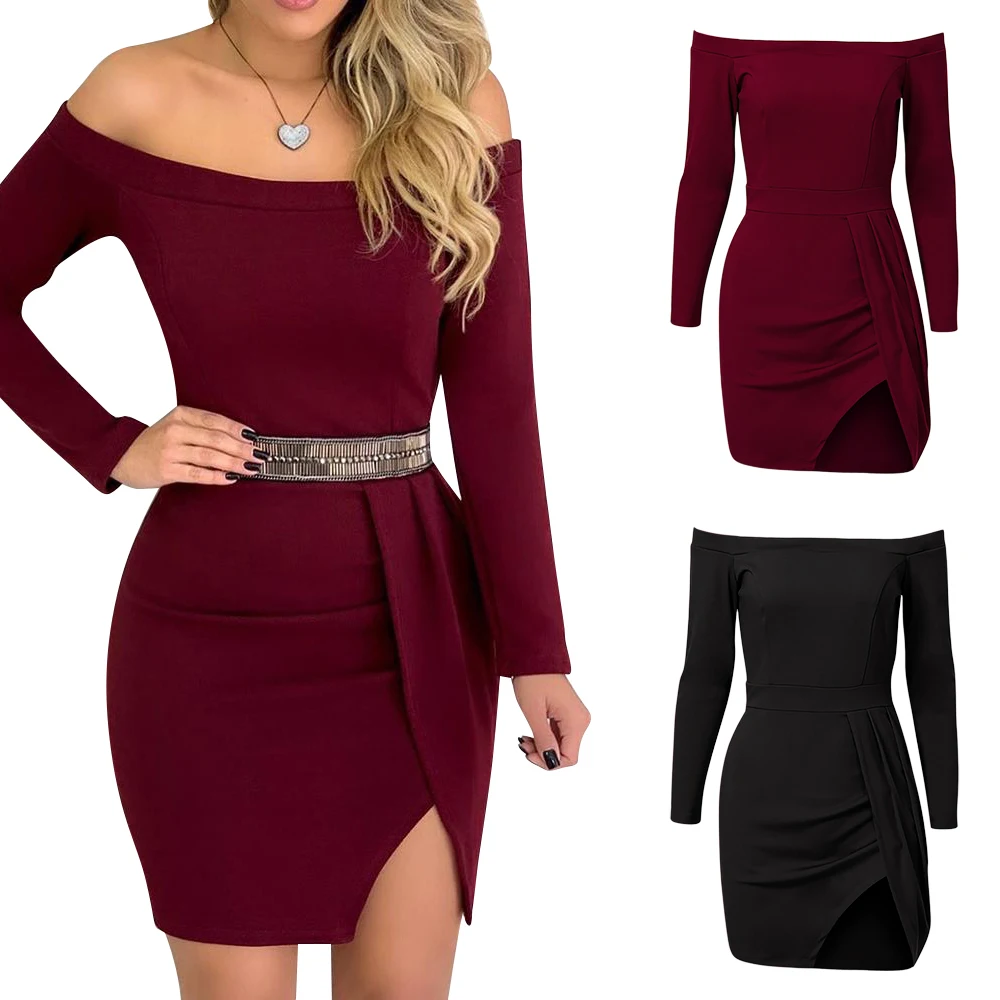 Sexy Sheath Dress Women Boat Neck Solid Sashes Female Evening Party Dress Clubwear Elegant Ladies Split Mini Dresses robe D30
Sexy Sheath Dress Women Boat Neck Solid Sashes Female Evening Party Dress Clubwear Elegant Ladies Split Mini Dresses robe D30